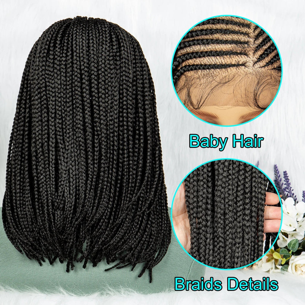 16" Short Knotless Box Braids Bob Wig | Lace Front | Afro Braided Hair
