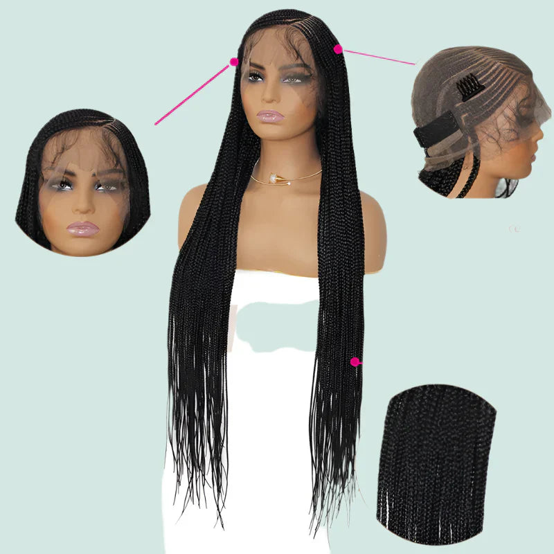 36" Long Side Part Braided Wig | Faux Locs, Box Braids & Cornrows | Full Lace Front | Synthetic Hair | Black Women