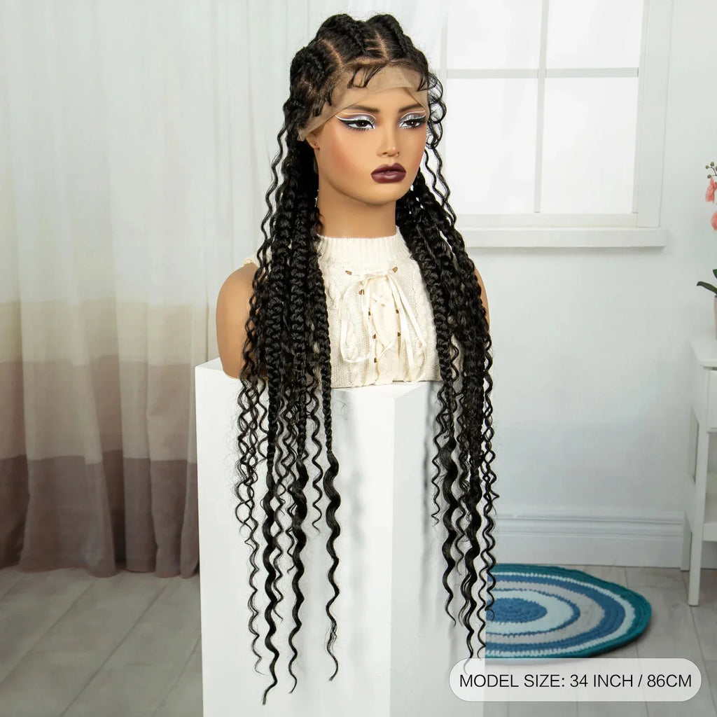 34" Twisted Cornrow Full Lace Braided Wig | Baby Hair | Synthetic Lace Front Braids | Black Women