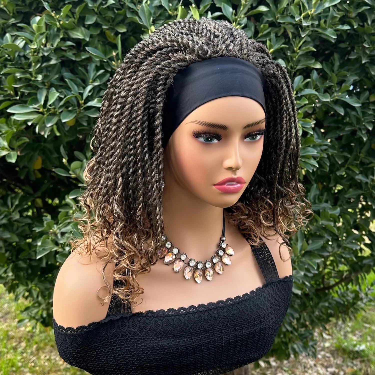 12" Twist Braided Headband Wig | Short Crochet Box Braids | Synthetic Wig for Black Women