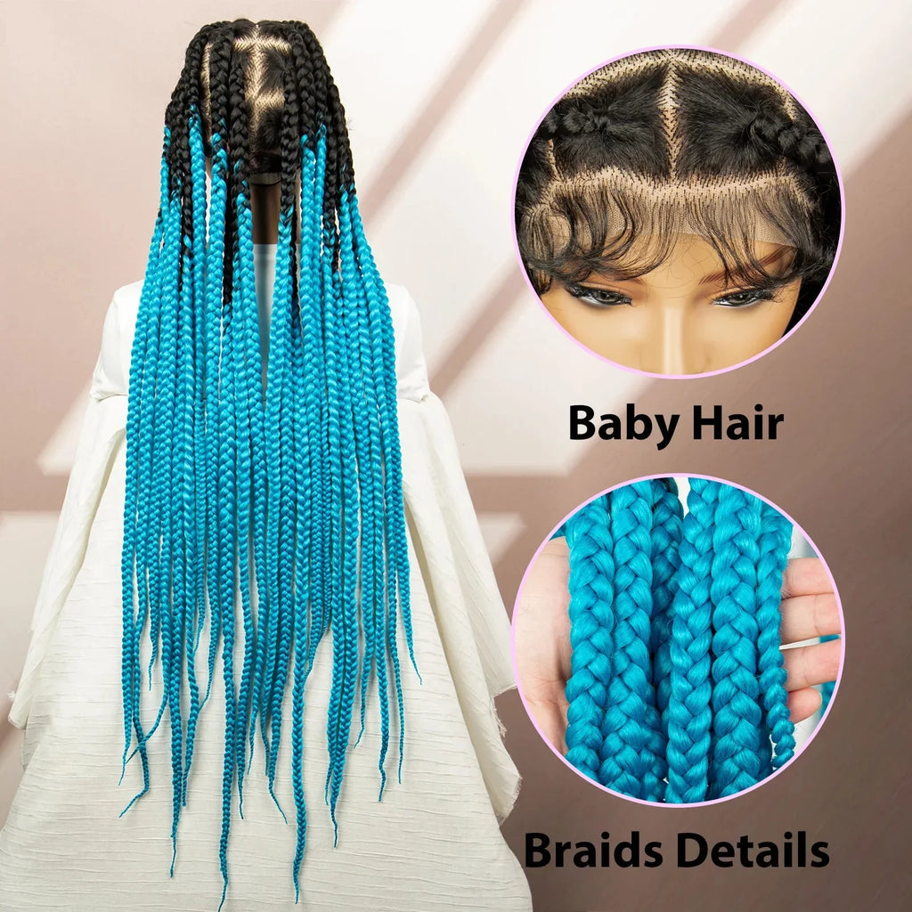 36" Purple Knotless Box Braids Wig | Transparent Full Lace | Baby Hair | Synthetic