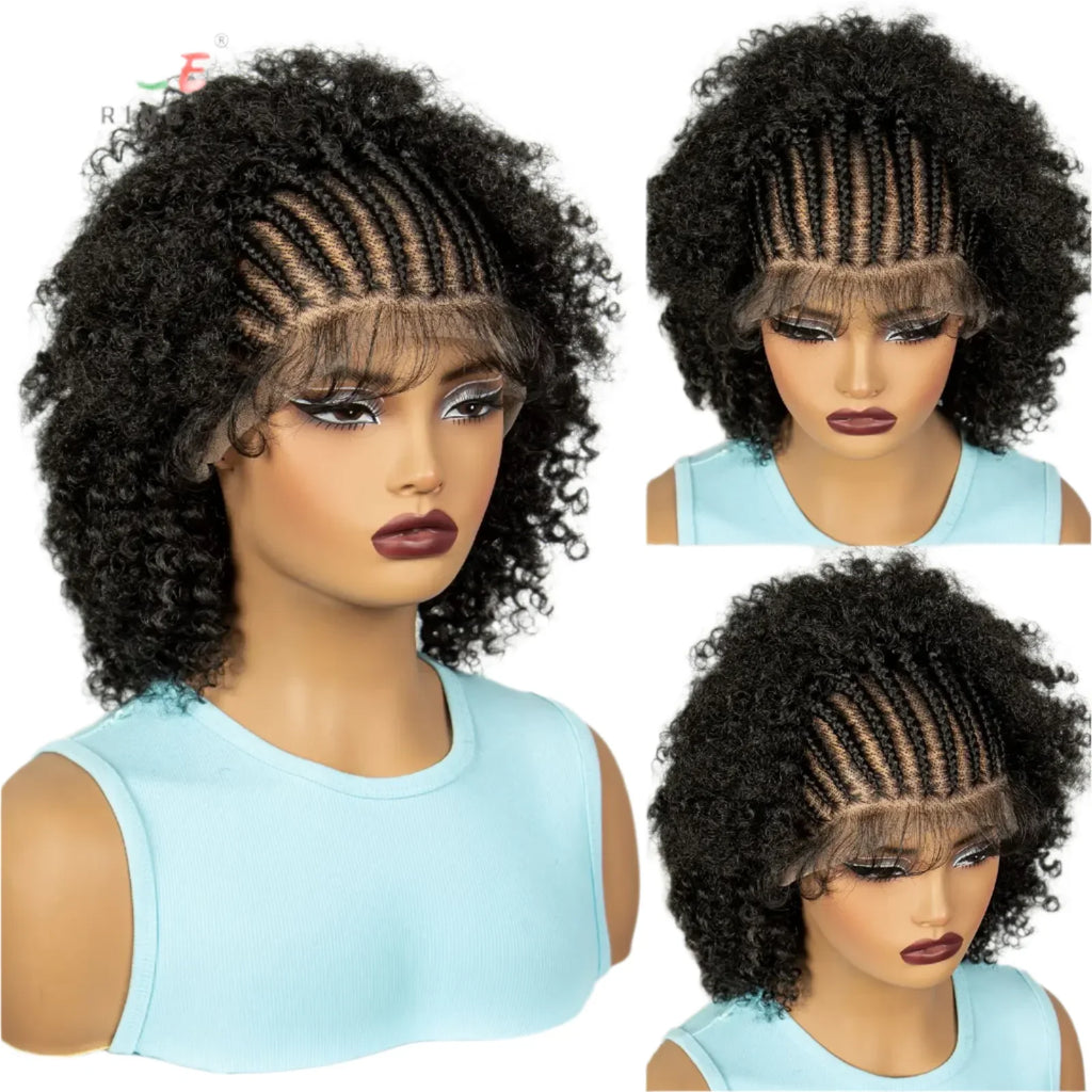 Afro Kinky Curly Cornrow Braids Wig | Full Lace | Baby Hair | Natural Look