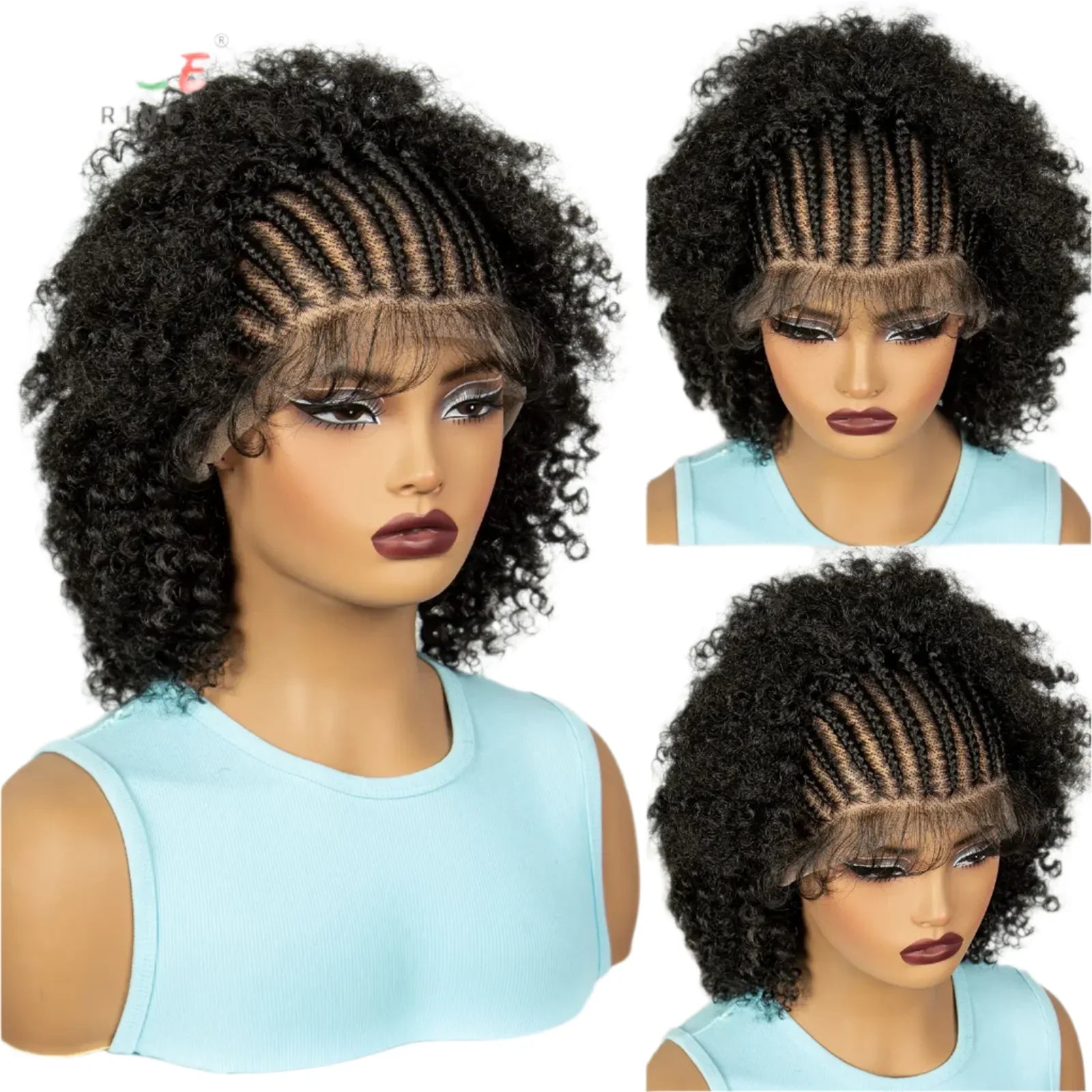 Afro Kinky Curly Cornrow Braids Wig | Full Lace | Baby Hair | Natural Look