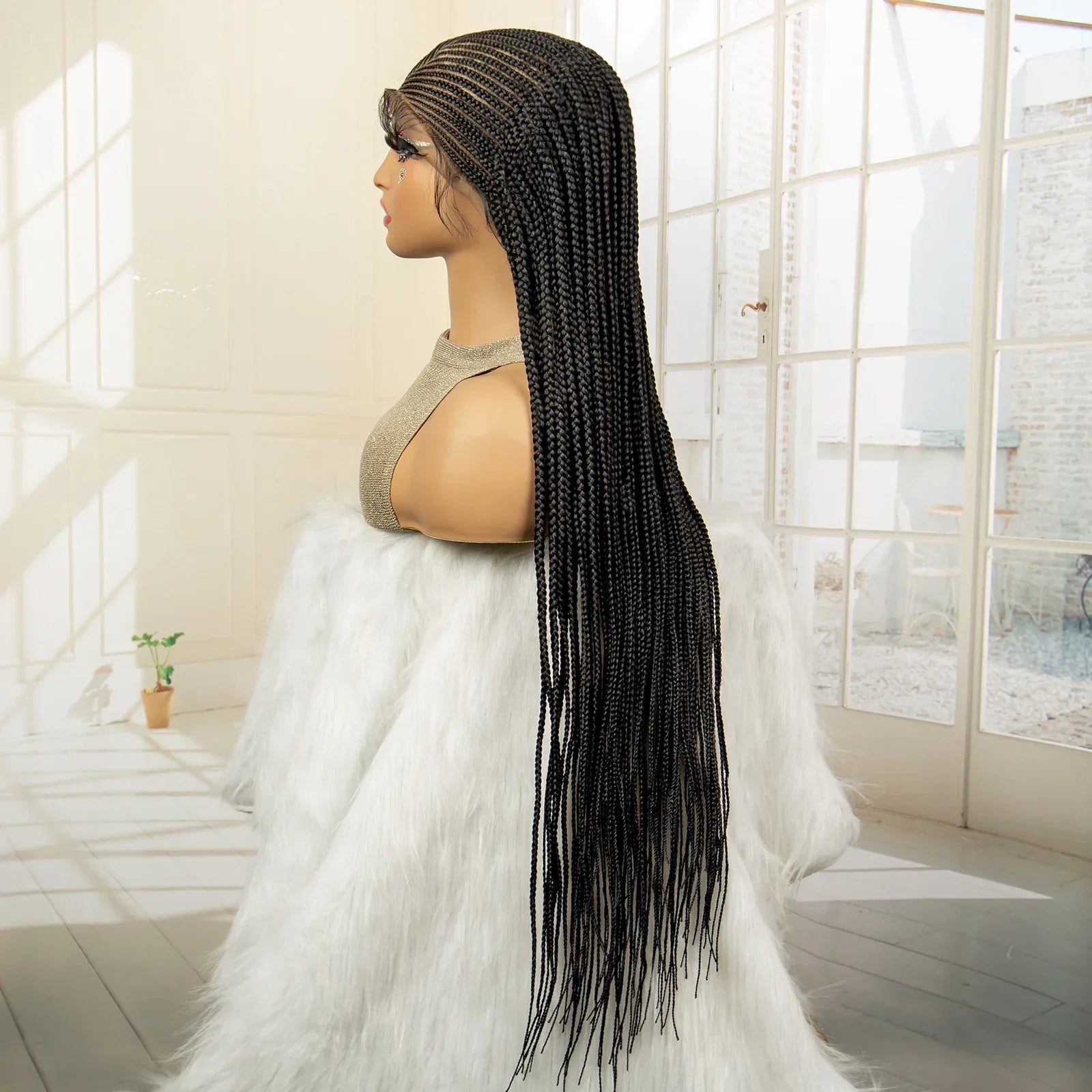 36" Full Lace Afro Cornrow Wig | Knotless Box Braids | Kanekalon Hair | For Black Women