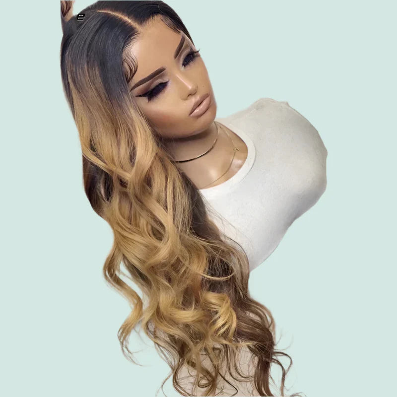 26" Ombre Blonde Body Wave Lace Front Wig - Pre-Plucked, 180% Density, Glue less, with Baby Hair