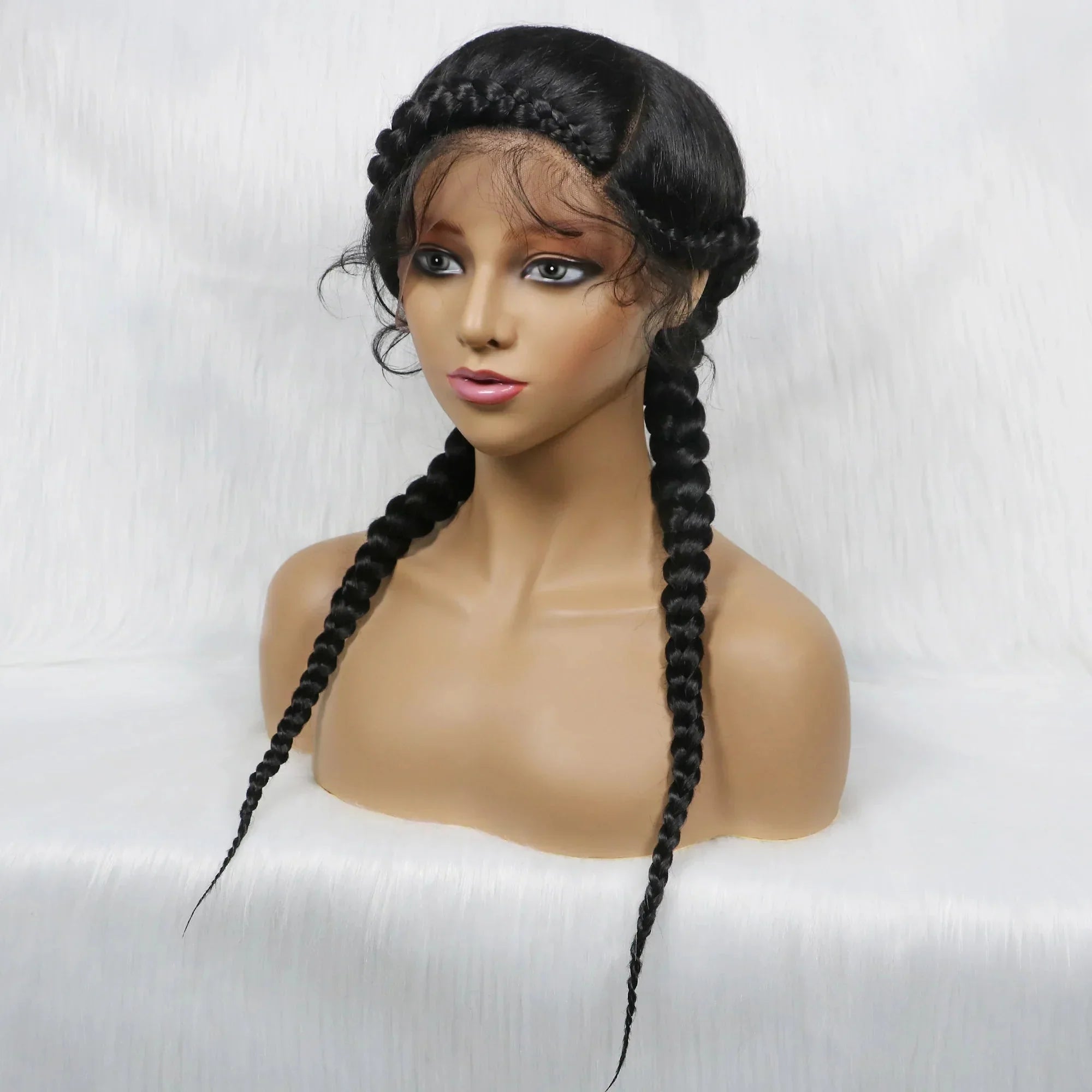 24" Dutch Cornrow Box Braid Wig | Lace Front Synthetic Wig with Baby Hair | Afro Wig for Black Women | High-Temp Fiber