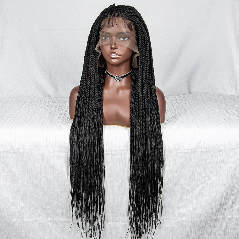 36" Handmade Knotless Box Braids Lace Frontal Wig | 13x6 Lace | Baby Hair | Synthetic Braids