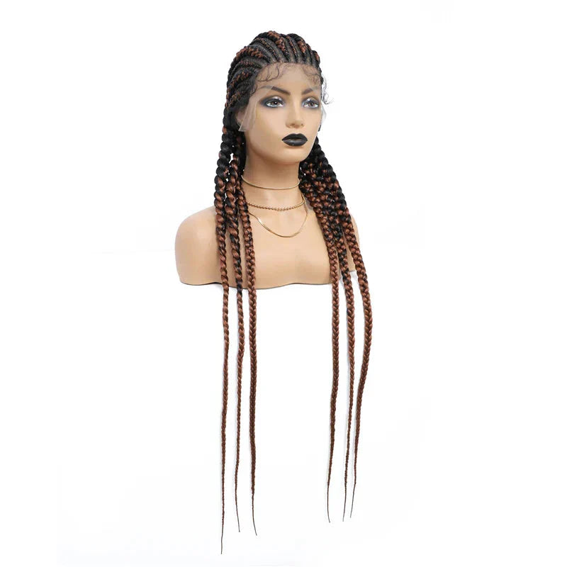 36" Cornrow Knotless Braids Wig | 360 Full Lace | Baby Hair | Synthetic