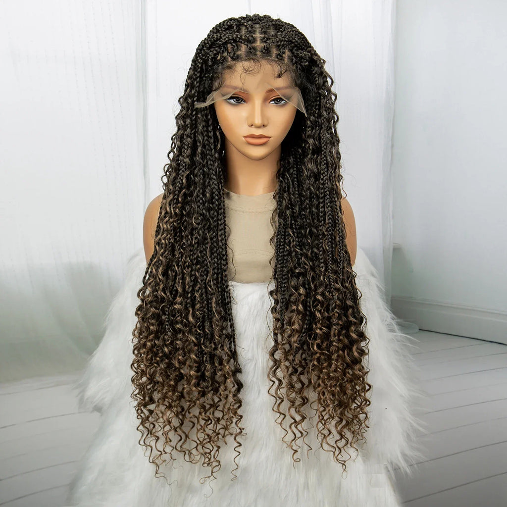 32" Boho Knotless Braided Wig | Bohemian Box Braids | Lace Front Wig with Baby Hair | Synthetic Hair