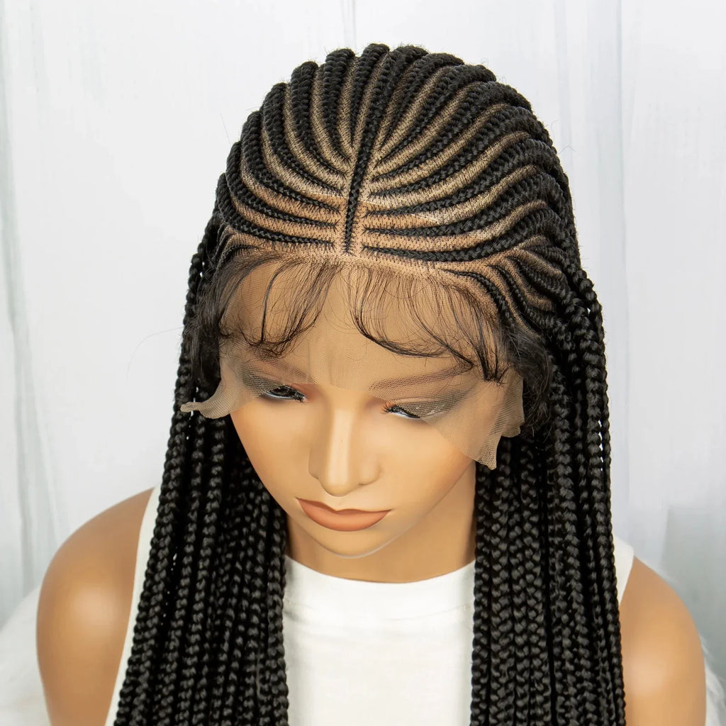 36" Knotless Cornrow Braided Wig | Full Lace | Box Braids | Synthetic Braiding Hair | Black Women