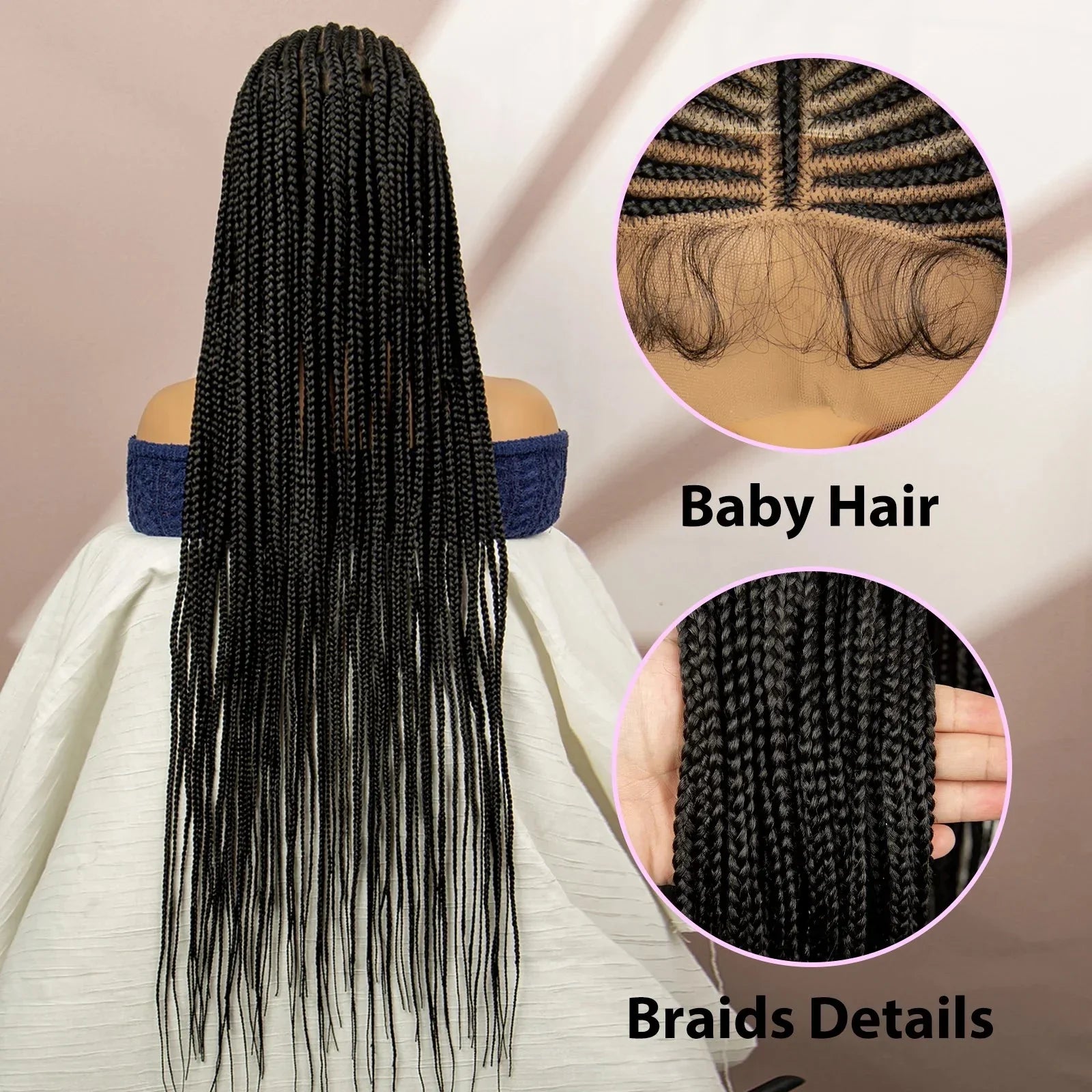 36" Knotless Cornrow Braided Wig | Full Lace | Box Braids | Synthetic Braiding Hair | Black Women