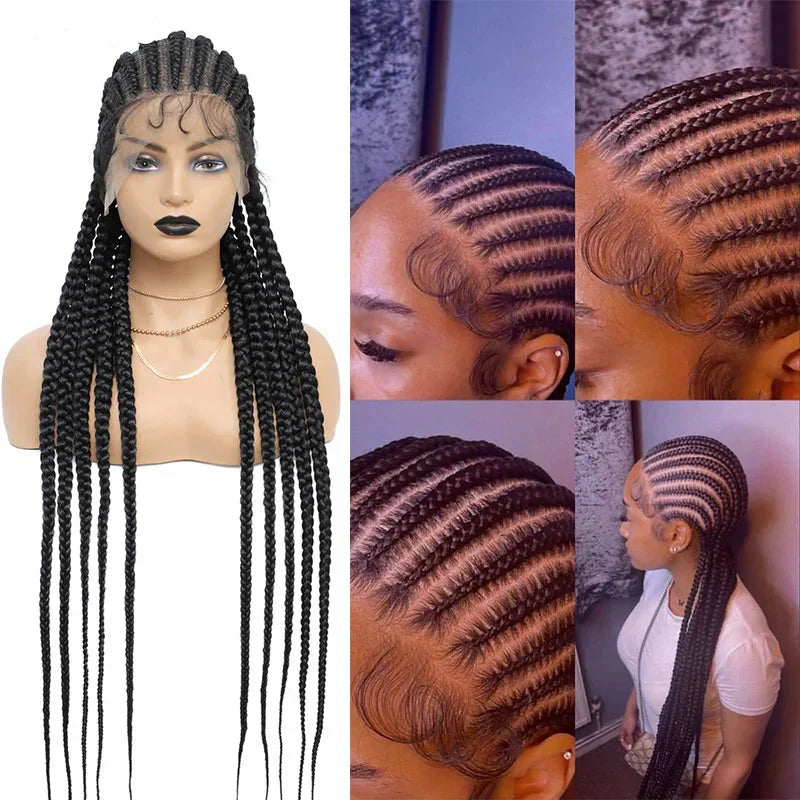36" Cornrow Twisted Braided Wig | Ombre Blonde Passion Twists | Faux Locs & Goddess Box Braids | Full Lace Front Wig