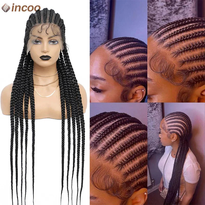 36" Twist Braided Wig | Cornrows & Goddess Braids | Full Lace Frontal | Baby Hair