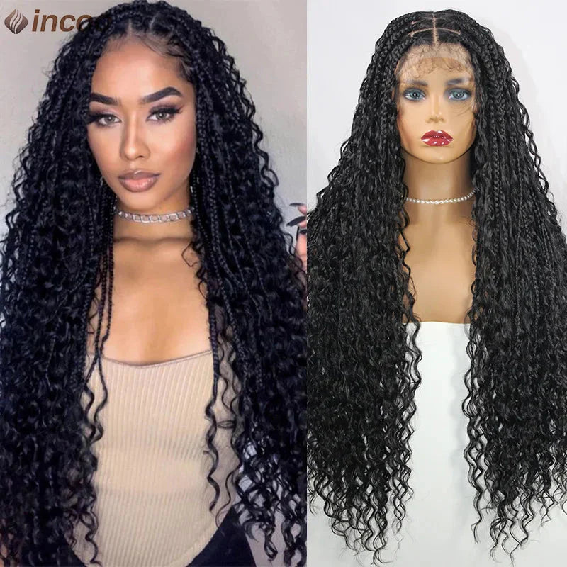 613 Blonde Boho Box Braids Wig | Curly Ends | Full Lace Front | Goddess Locs Accents