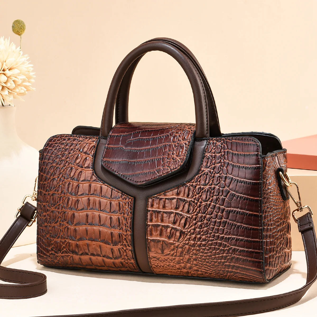 Bag Women New Fashion Crocodile Pattern Handbag | Large Capacity Casual Shoulder Messenger Bag (Purses &amp; Handbags)