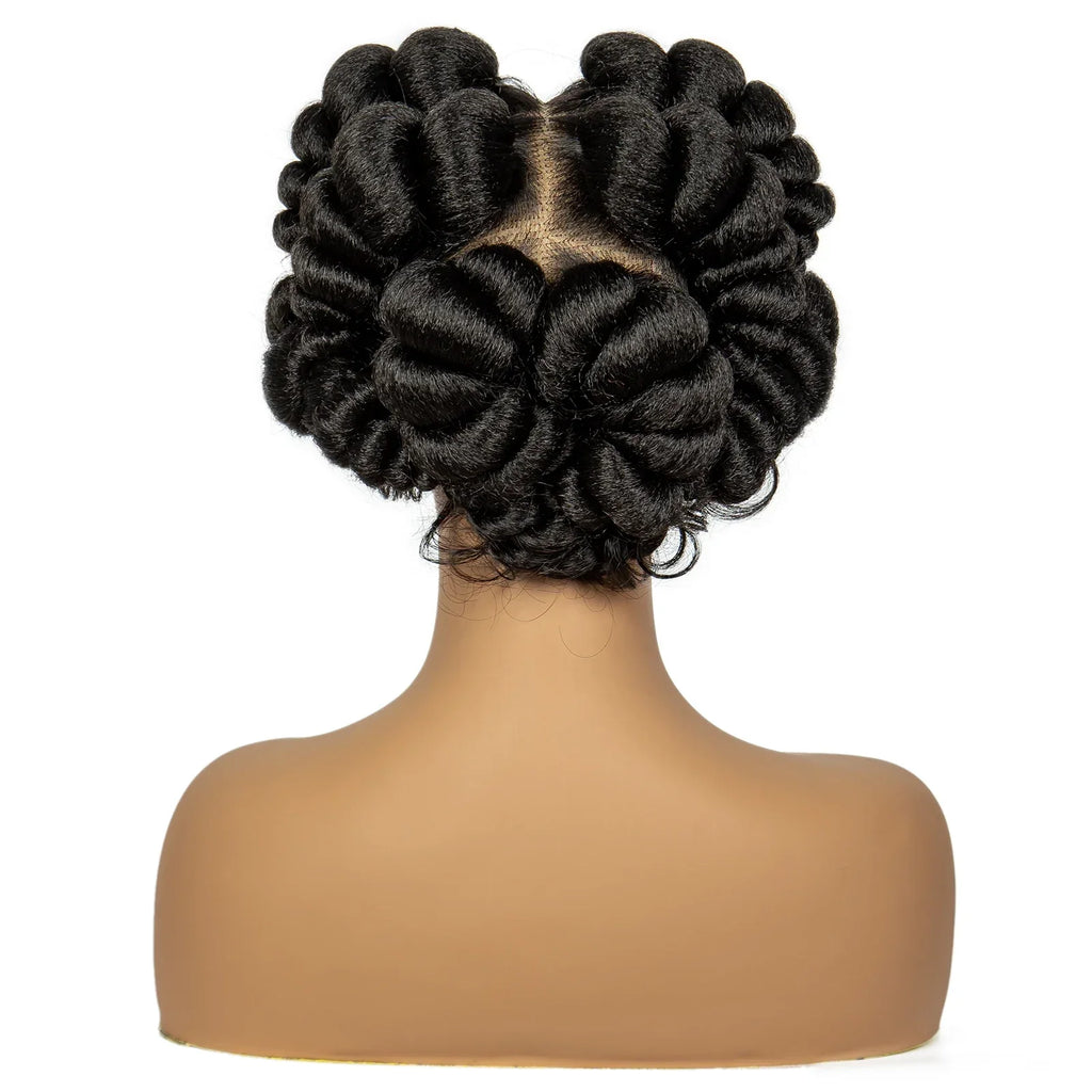 1B/30 Ombre Full Lace Handmade Bantu Braided Wig | Short Synthetic Knotless Braids with Transparent Lace