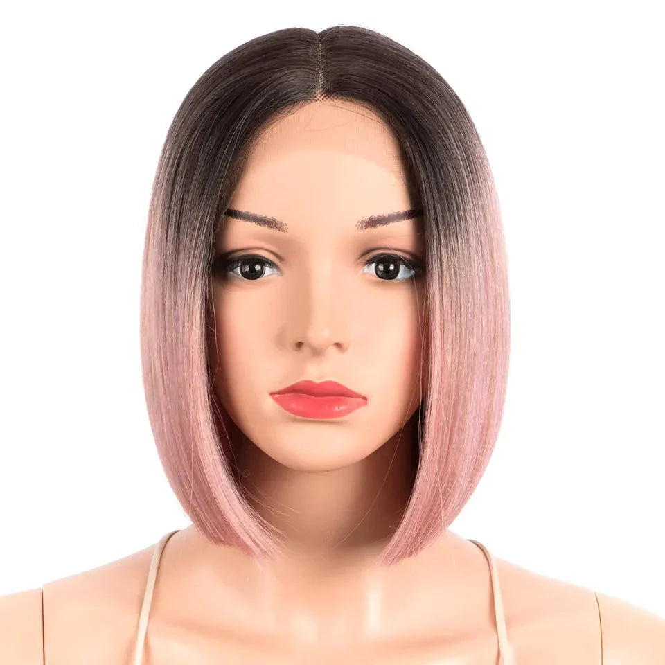10 Inch Ombre Brown Straight Short Bob Wig | Synthetic Lace Front Wigs for Women (Heat Resistant Fiber, Cosplay & Daily Use)
