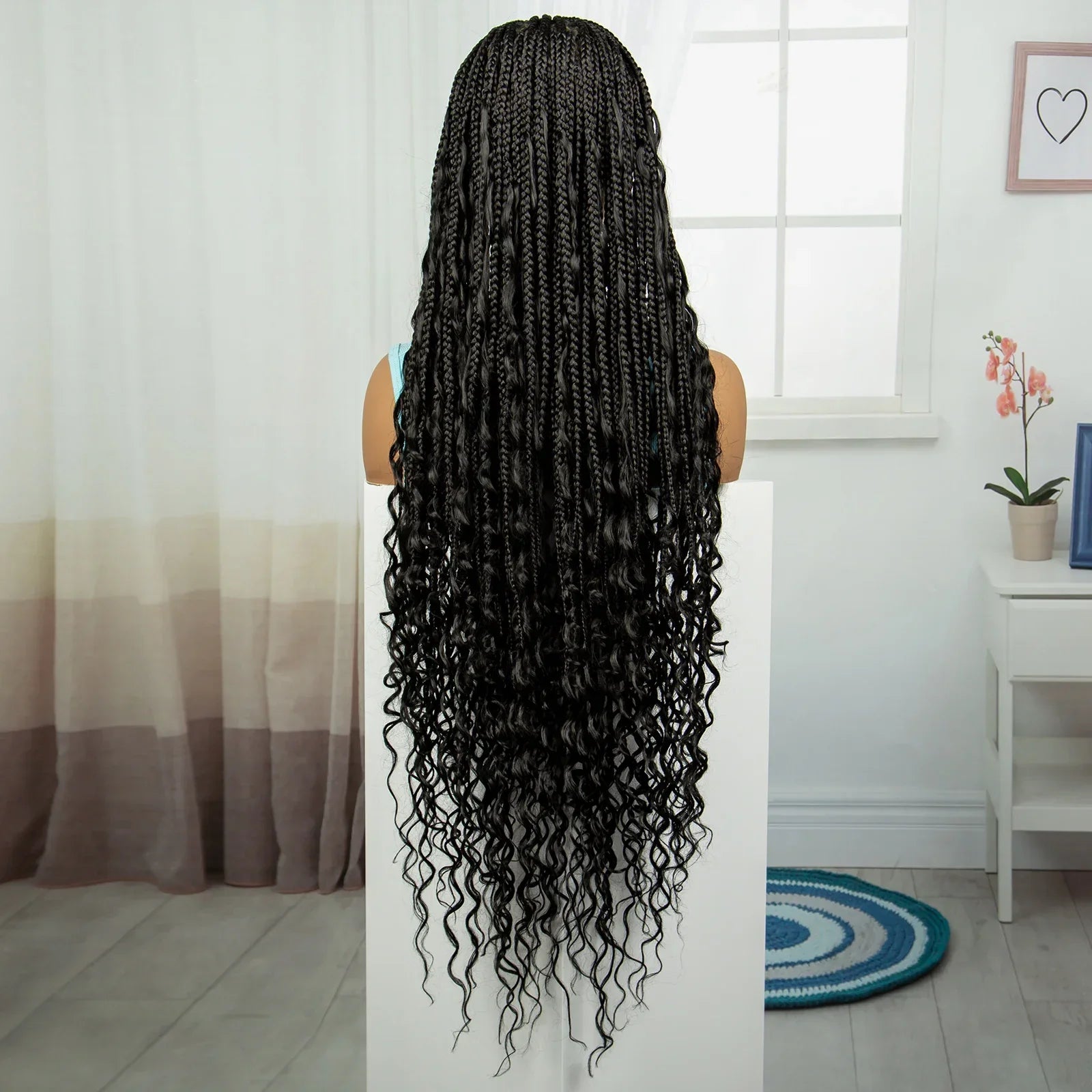 36" Blonde Boho Knotless Braids Wig | Curly Ends | HD Full Lace | Baby Hair