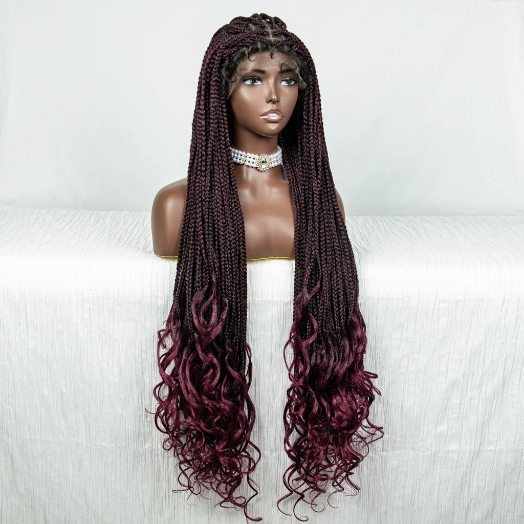 36" Water Wave Braided Wig | Lace Front | Baby Hair | Long Braids