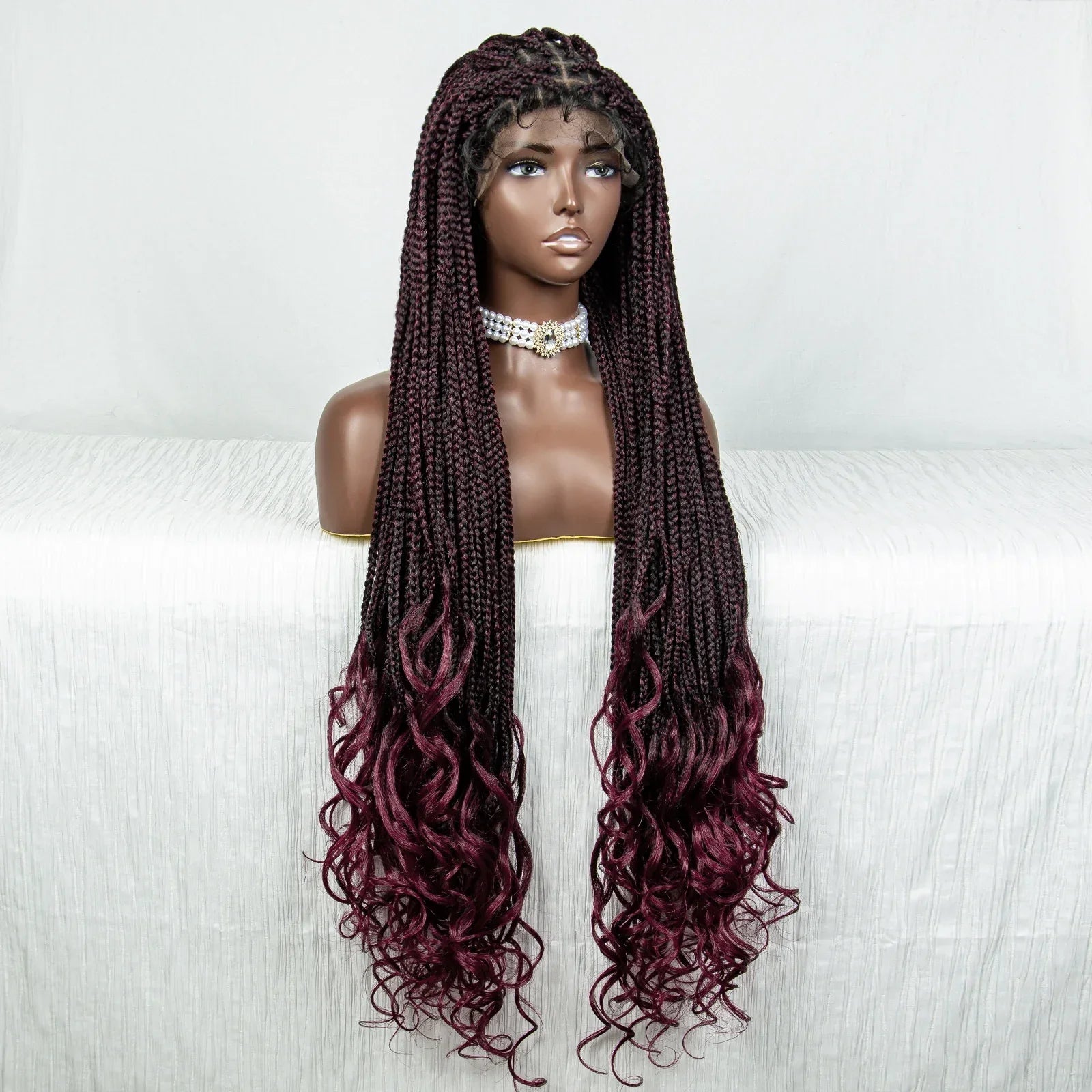 36" Water Wave Braided Wig | Lace Front | Baby Hair | Long Braids