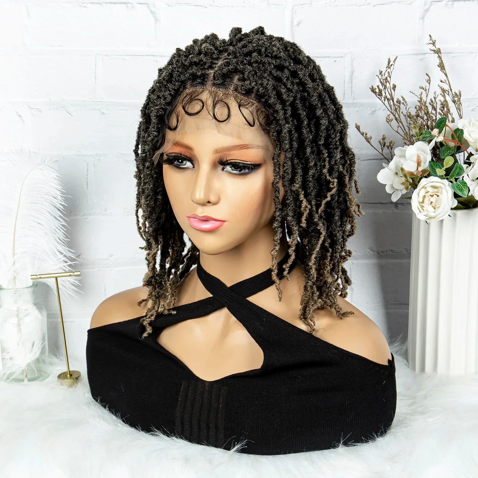 14" Knotless Butterfly Locs Lace Front Wig | Synthetic Dreadlock Braids | Black Women