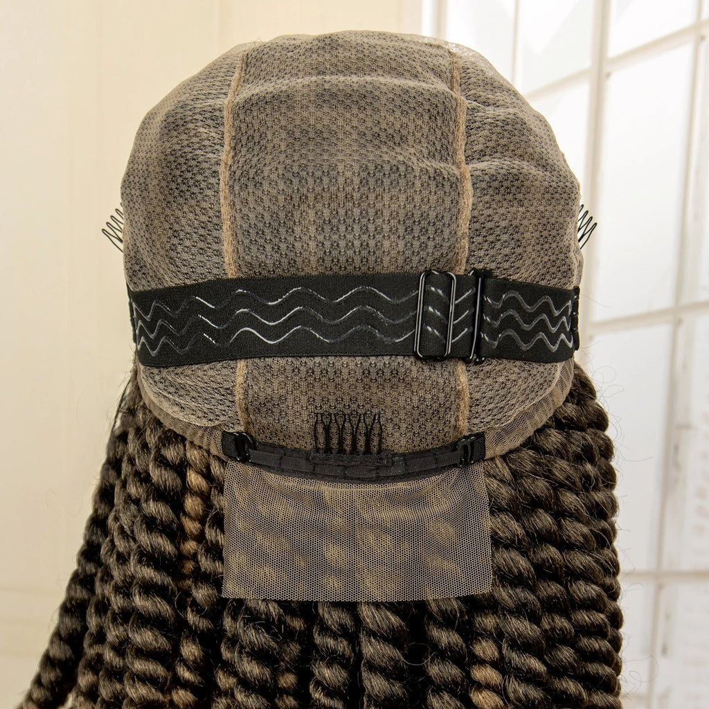 16 Inch Brown Twisted Braided Bob Wig | Full Lace | Kanekalon Fiber | For Black Women