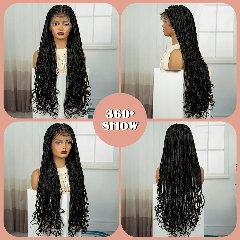 34" HD Boho Box Braids Wig | Curly Ends | Full Lace | Baby Hair