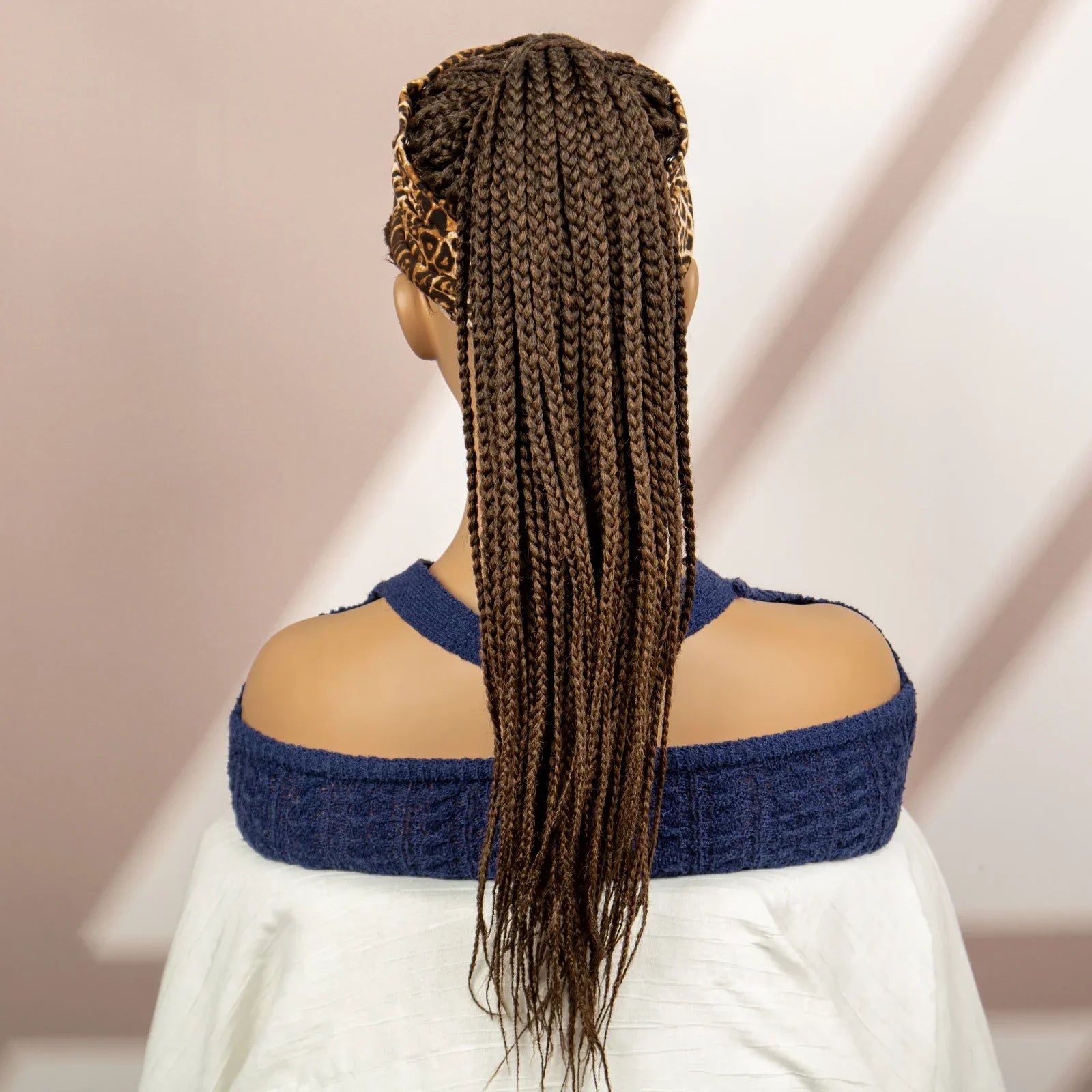 Bangs Ponytail Braided Wig with Headband | 27/613 Leopard Print Hair | Synthetic Daily Use Wig | Long Braids