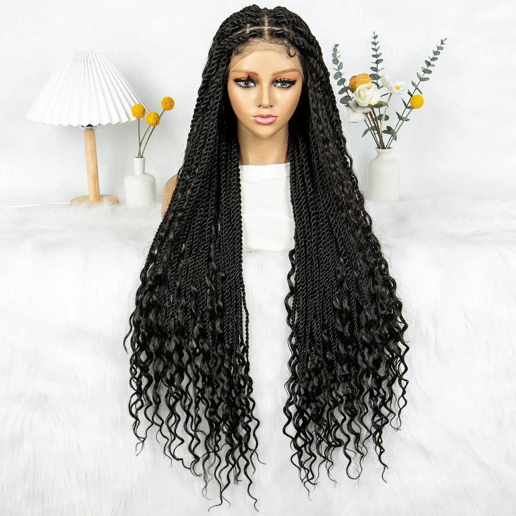 36" Long Island Twist Braided Wig - Knotless Synthetic Full Lace with Baby Hair