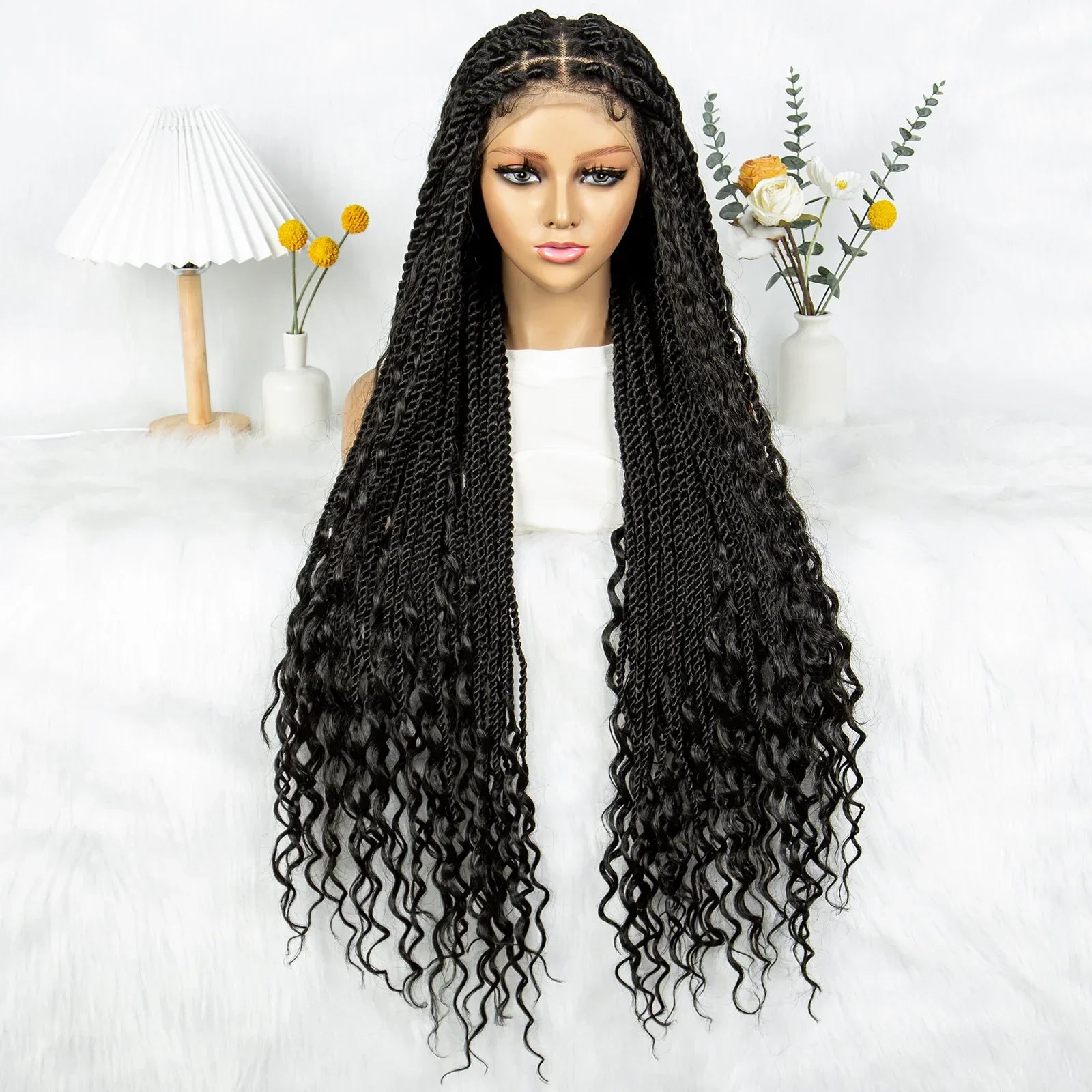 36" Long Island Twist Braided Wig - Knotless Synthetic Full Lace with Baby Hair