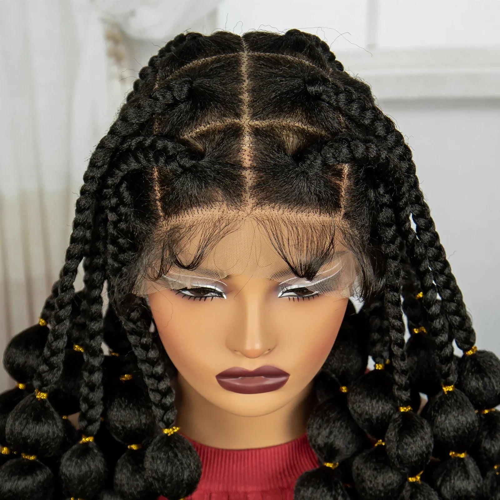 40" Knotless Bantu Braids Wig | Handmade Full Lace Frontal | Baby Hair