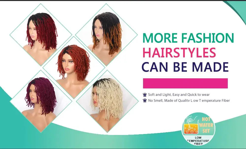 10" Braided Bob Wig | Afro Dreadlock Wig | Curly Ends | Synthetic Crochet Wig | Cosplay