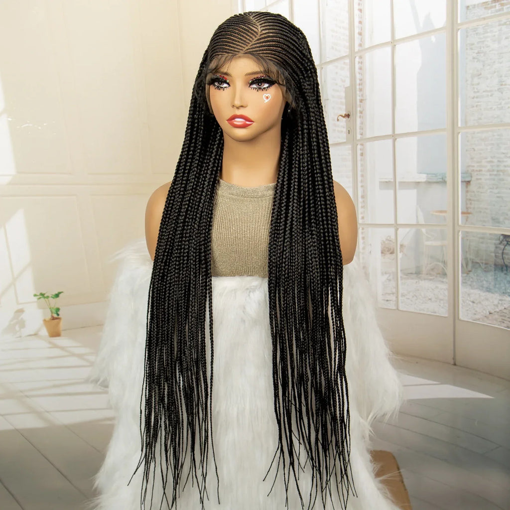 36" Full Lace Afro Cornrow Wig | Knotless Box Braids | Kanekalon Hair | For Black Women