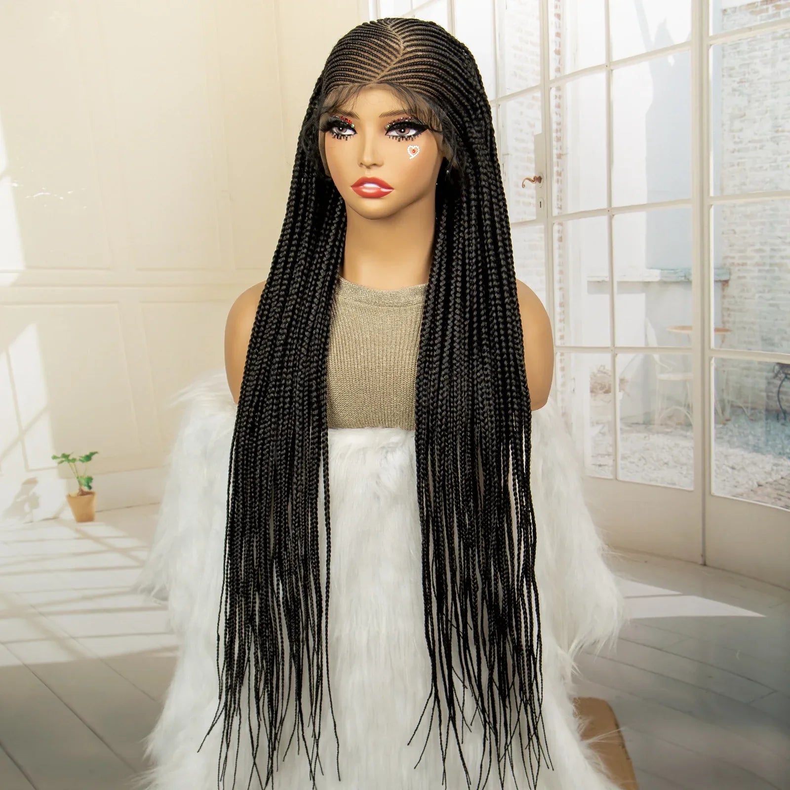 36" Full Lace Afro Cornrow Wig | Knotless Box Braids | Kanekalon Hair | For Black Women