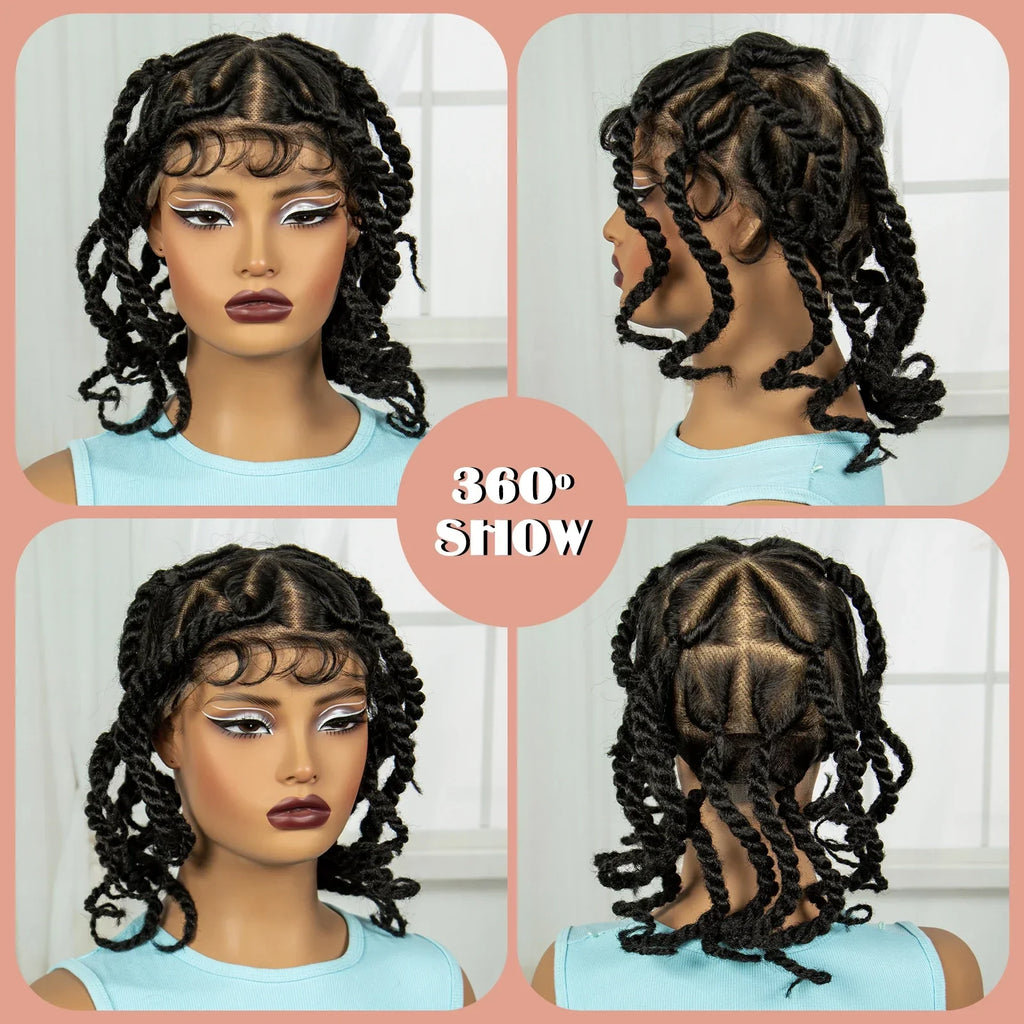 12" Handmade Bantu Knotless Braids Wig | Transparent Full Lace | Baby Hair
