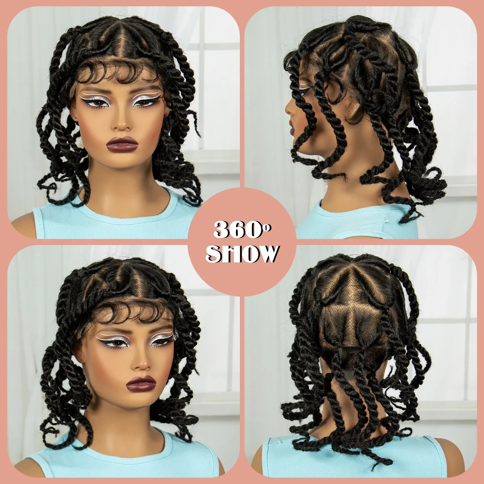 12" Handmade Bantu Knotless Braids Wig | Transparent Full Lace | Baby Hair
