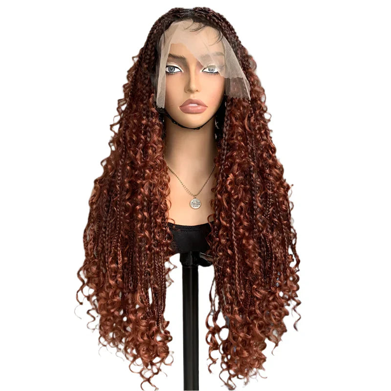 22" Curly End Box Braided Full Lace Front Wig | Goddess Locs | Bohemian Braids | Synthetic Wig