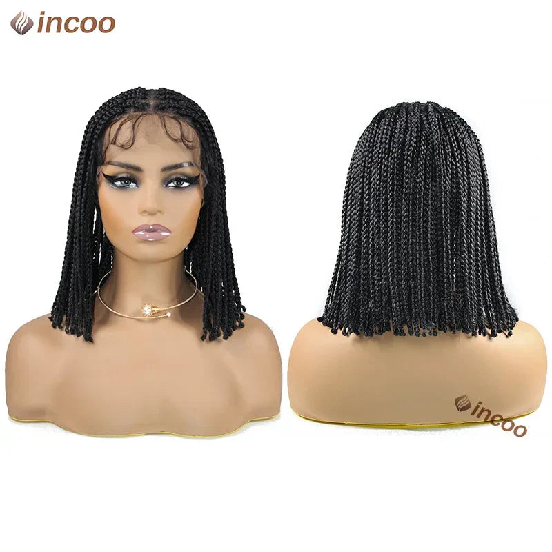 12" Boho Box Braid Lace Front Wig | Knotless | Curly Ends | Pre-Plucked | Synthetic Summer Wig