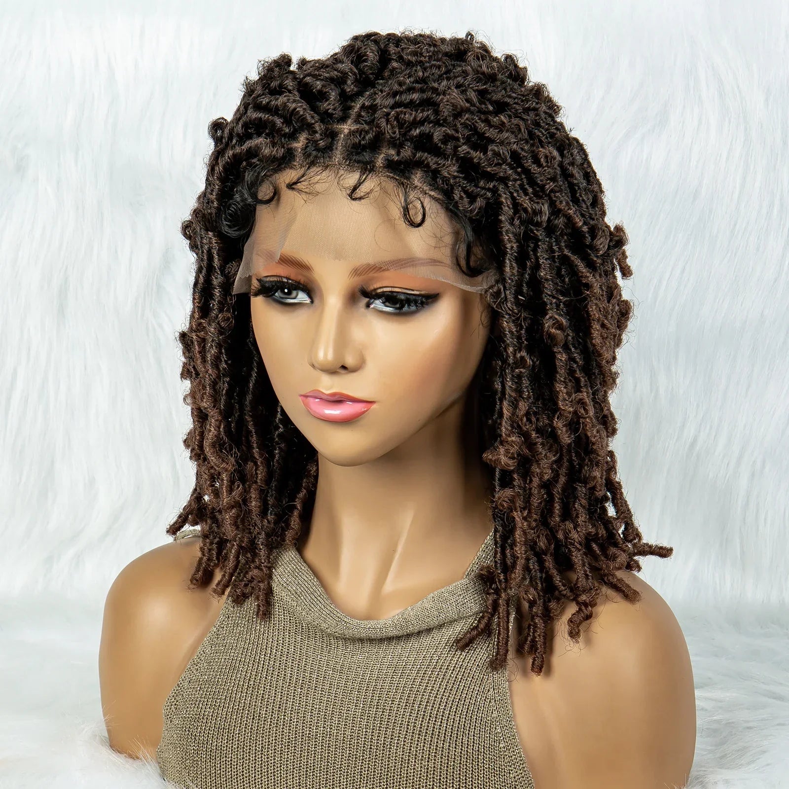 16" Short Knotless Butterfly Locs Wig | Synthetic Lace Front