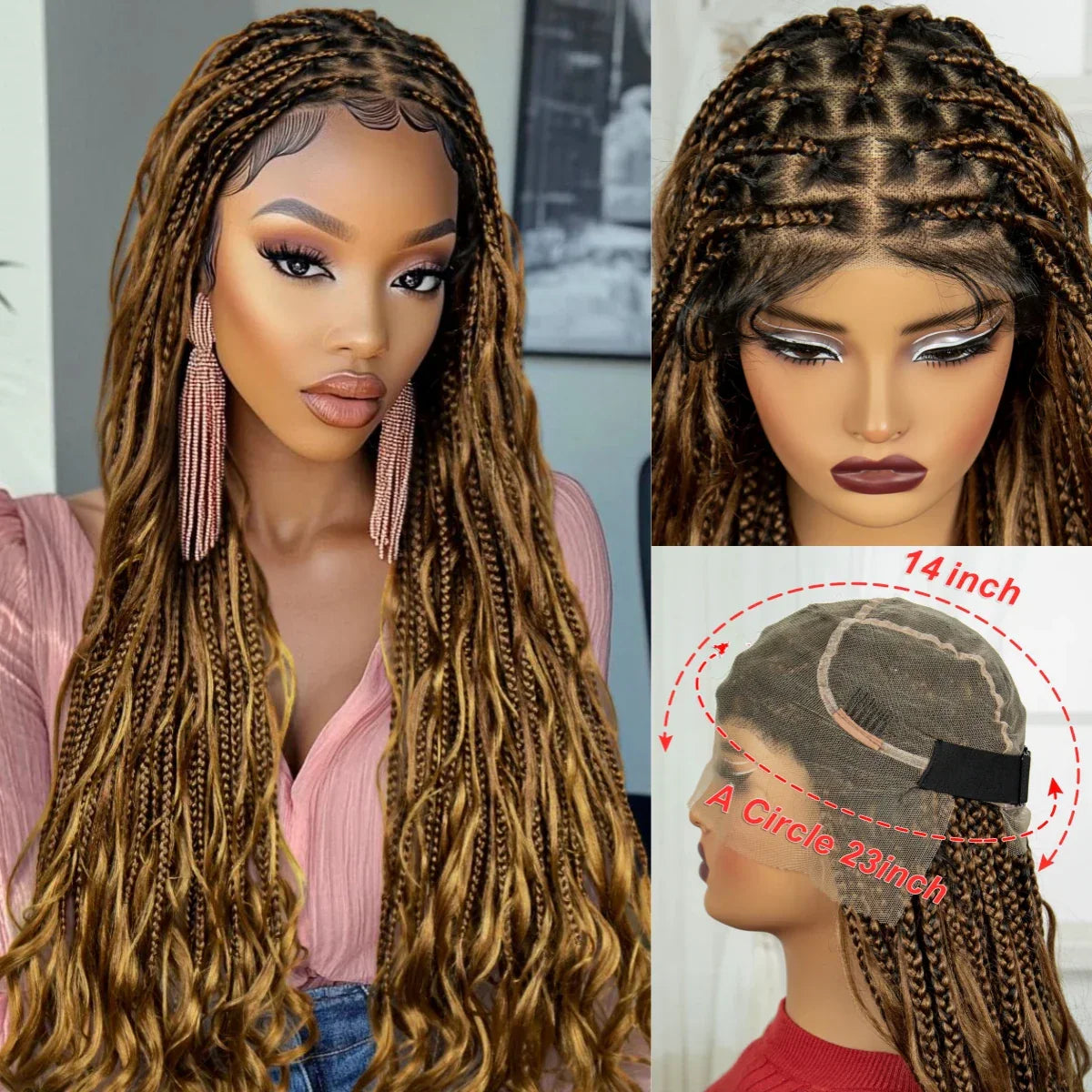 34" Boho Knotless Box Braids Wig | HD Full Lace | Ombre Twist | Baby Hair