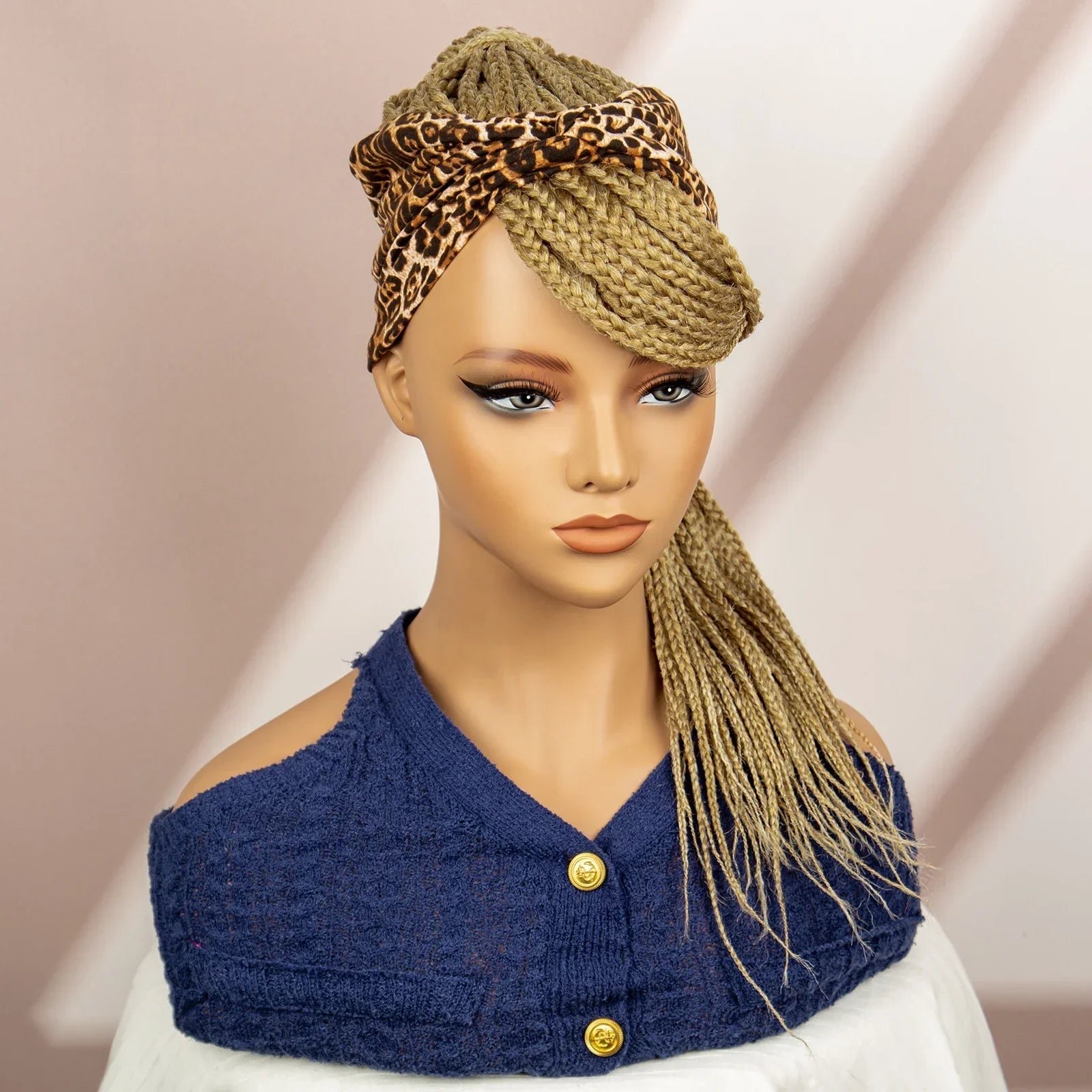 Bangs Ponytail Braided Wig with Headband | 27/613 Leopard Print Hair | Synthetic Daily Use Wig | Long Braids