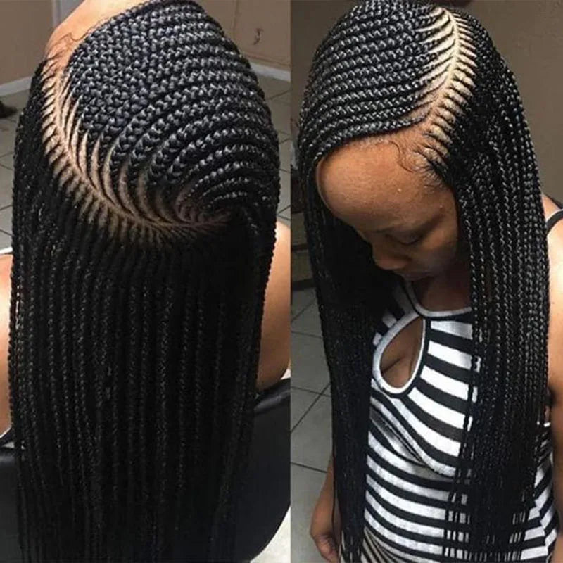 36" Full Lace Box Braids Wig - Double Braided - Synthetic - with Baby Hair - Medium Brown Lace