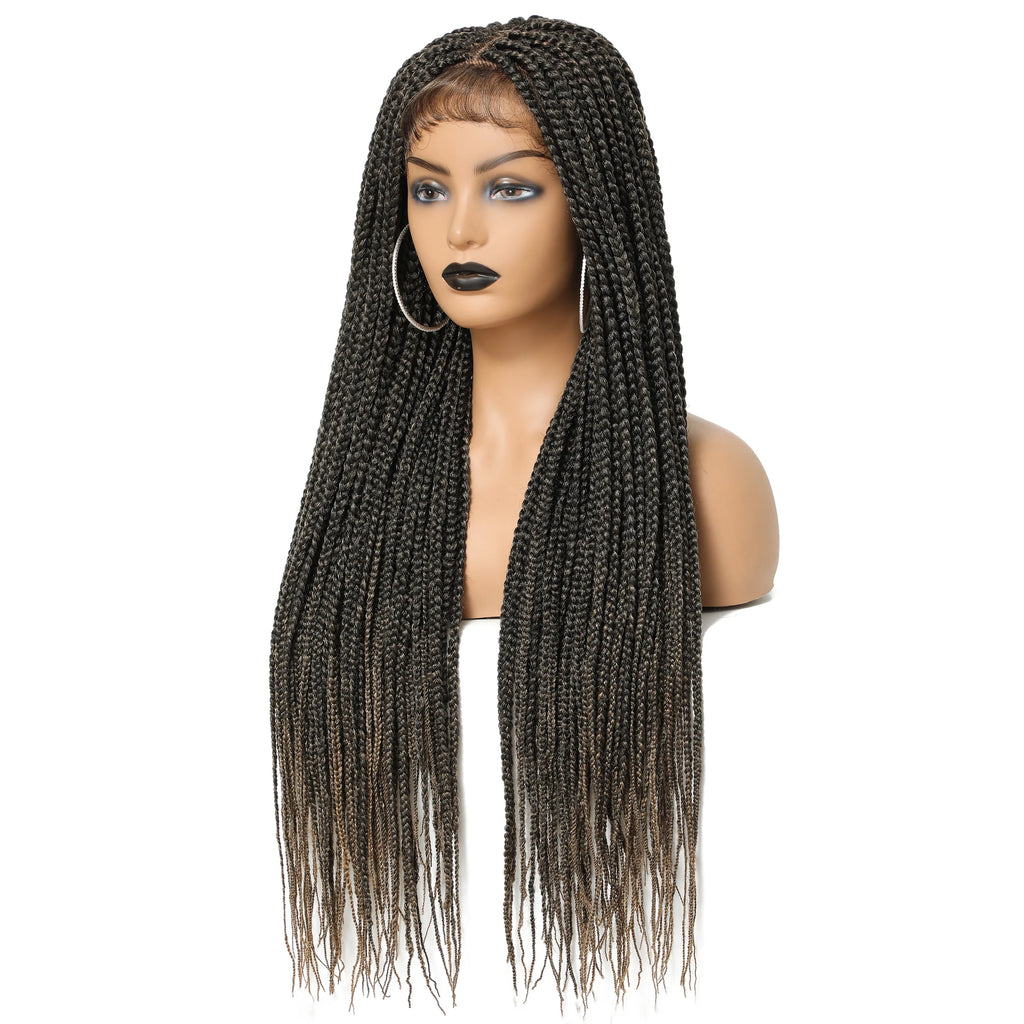30" Long Box Braided 4x4 Lace Closure Wig | Baby Hair Twist Braids | Synthetic Cosplay Wig for Black Women