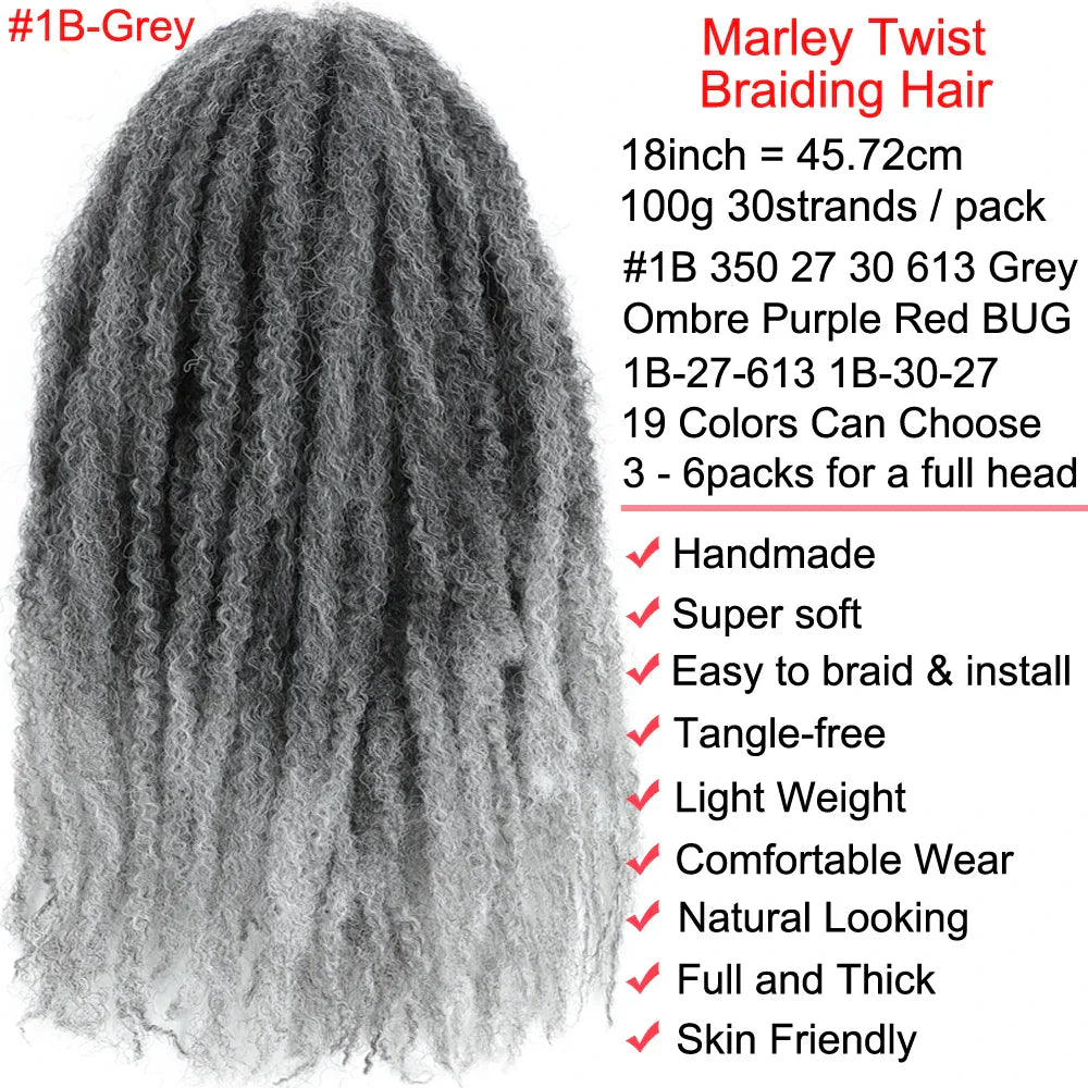 18" Marley Twist Braiding Hair | Crochet Braids | Afro Twist Kinky Hair Extensions | Ombre Colors | 30 Strands/Pack