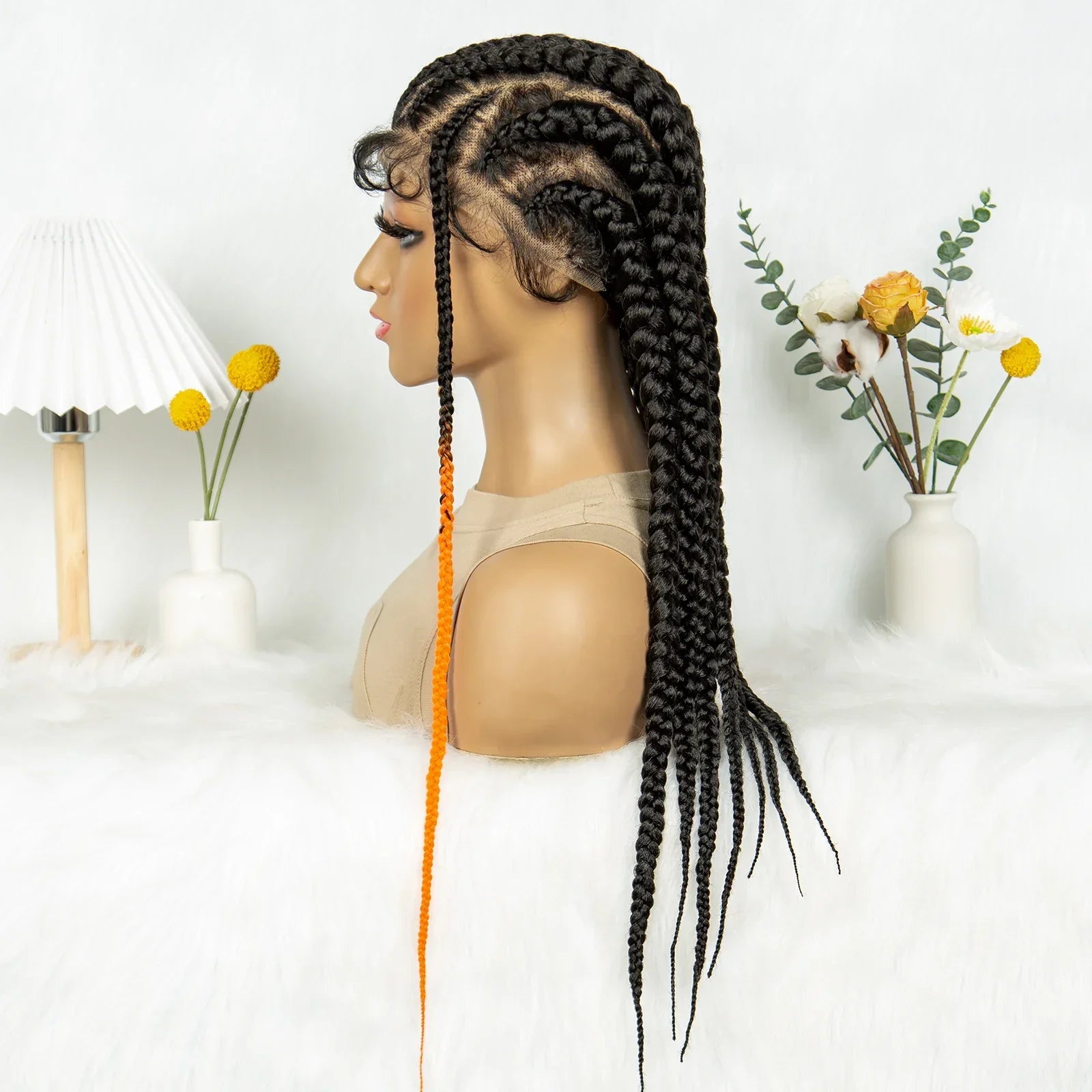 24" Full Lace Cornrow Braided Wig | Orange Boho Braids | Synthetic Lace Wig | Black Women