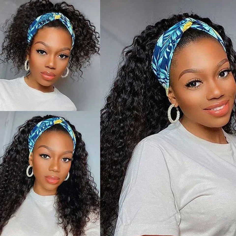 250% Density Brazilian Jerry Curly Headband Wig | Glueless Kinky Curly Remy Human Hair (Full Machine Made)
