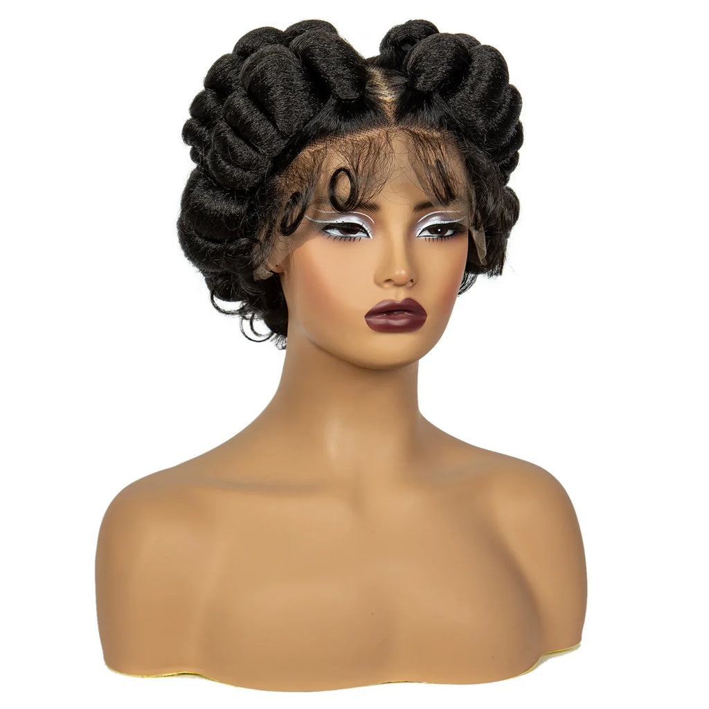 6" Short Cute Handmade Bantu Knotless Braids Wig | Transparent Full Lace