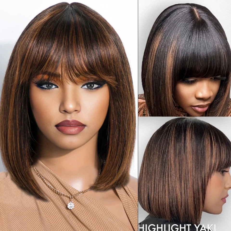 "Put On & Go" Straight Bob Wig | Easy Wear Human Hair with Bangs & Realistic Scalp