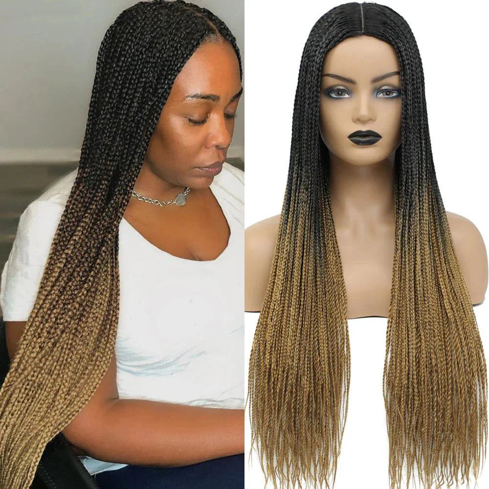 26" Ombre Box Braids Wig | Knotless | Crochet | 1B, 27, 30, Gray | Handmade