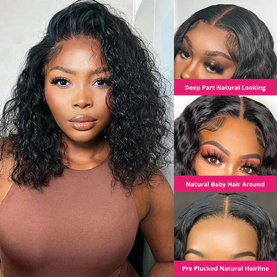 13x4 Deep Wave Bob Wig | Glueless Lace Front | Brazilian Remy Human Hair | Transparent Lace
